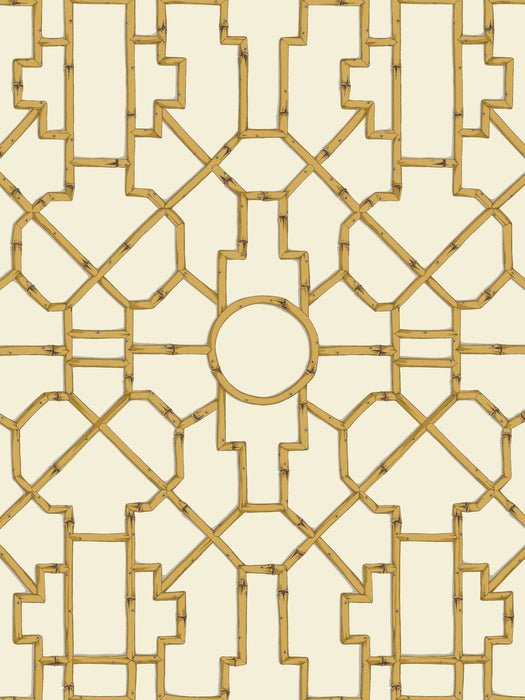 Scalamandre Baldwin Bamboo Rattan & Brown On Off-White Wallpaper SCWP81630D0005