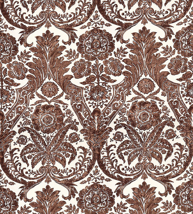 Scalamandre Luciana Damask Print Espresso Wallpaper Sample SCWP883540005