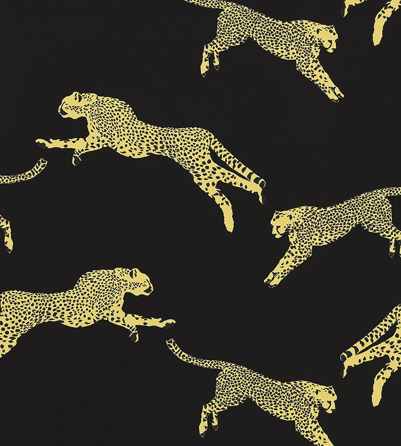 Scalamandre Leaping Cheetah Cotton Print Black Magic Fabric Sample SC166340006