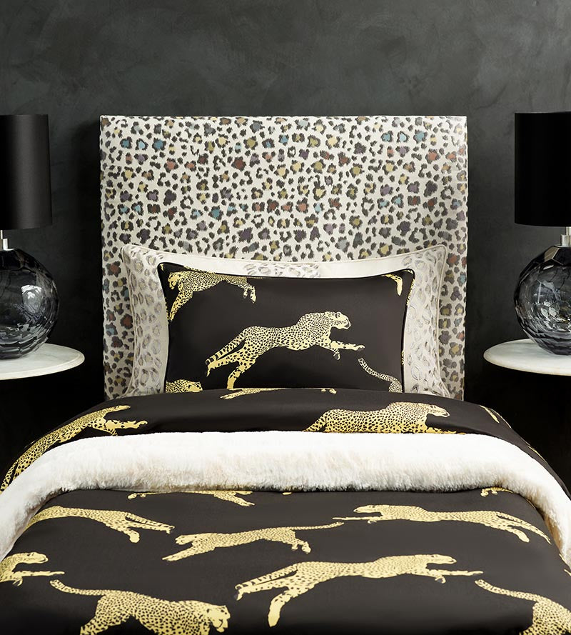 Scalamandre Leaping Cheetah Cotton Print Black Magic Fabric Sample SC166340006
