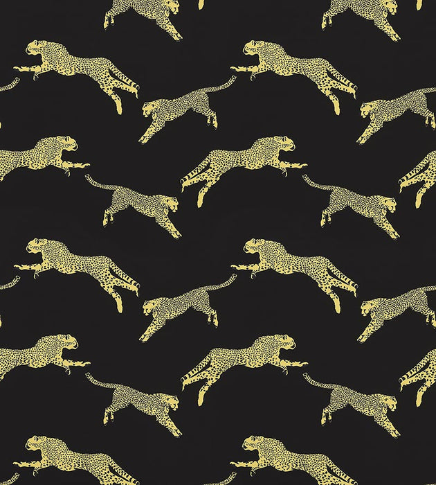 Scalamandre Leaping Cheetah Cotton Print Black Magic Fabric Sample SC166340006