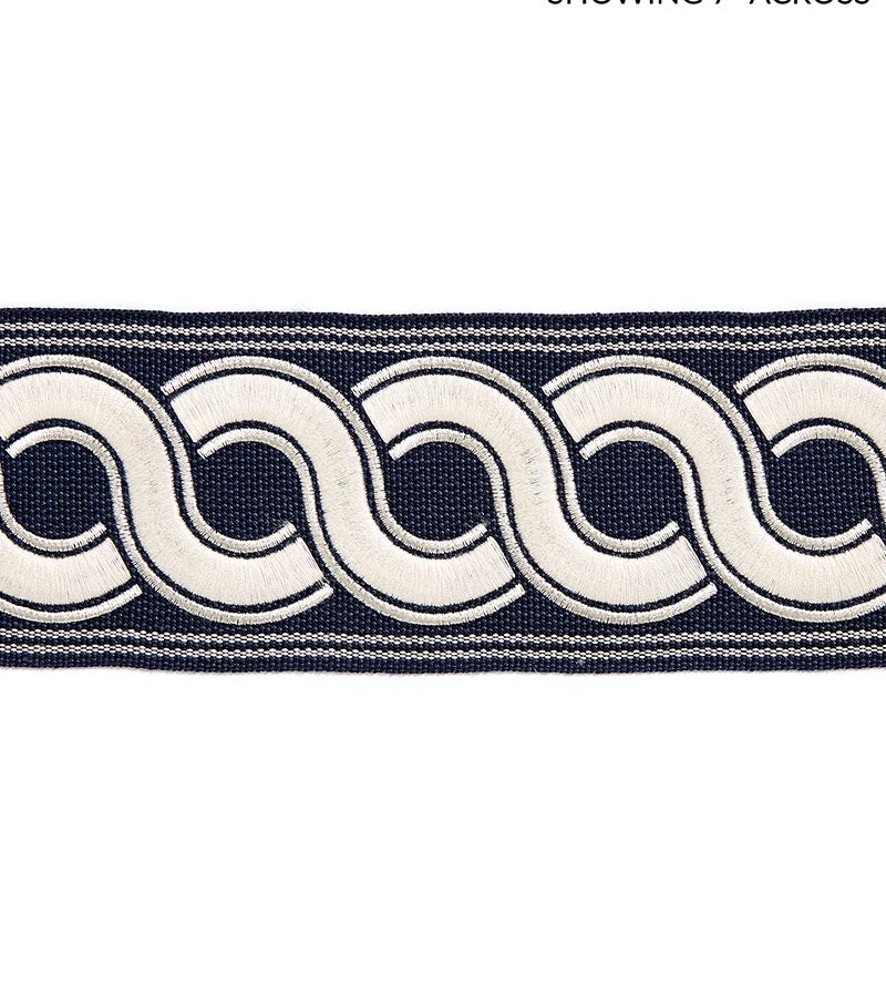 Scalamandre Guilloche Embroidered Tape Indigo Trim Sample SCT32830006