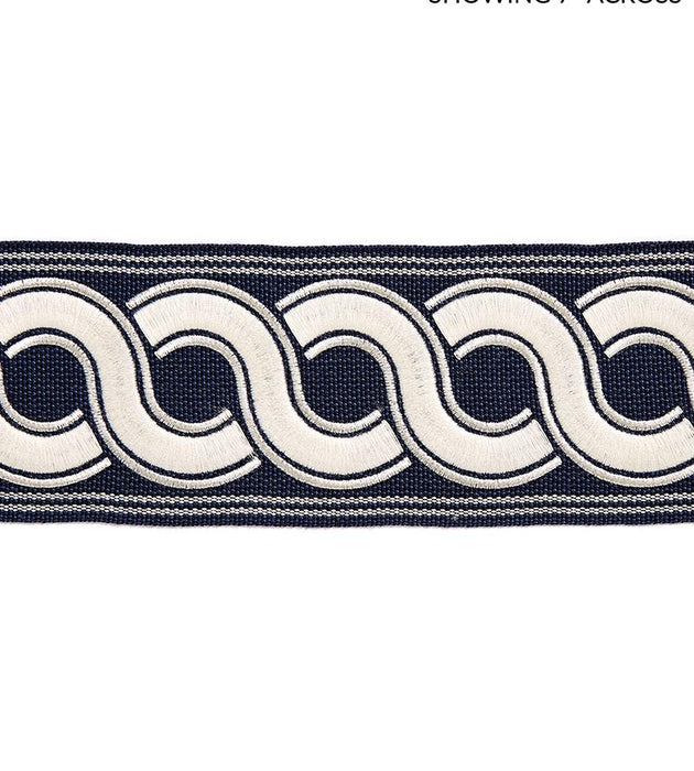 Scalamandre Guilloche Embroidered Tape Indigo Trim Sample SCT32830006