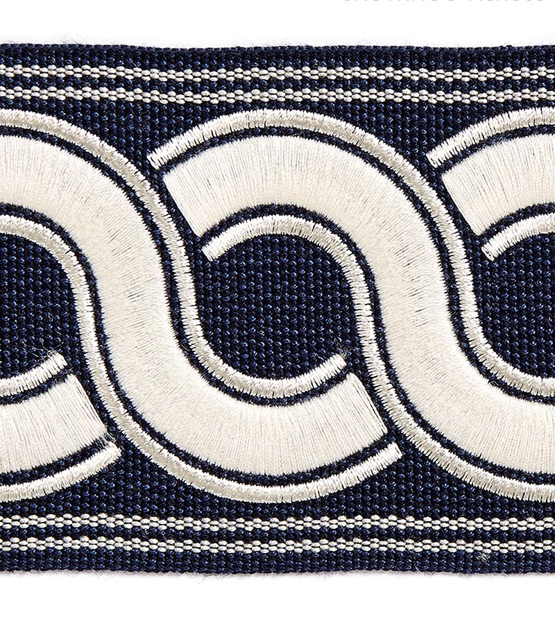 Scalamandre Guilloche Embroidered Tape Indigo Trim Sample SCT32830006