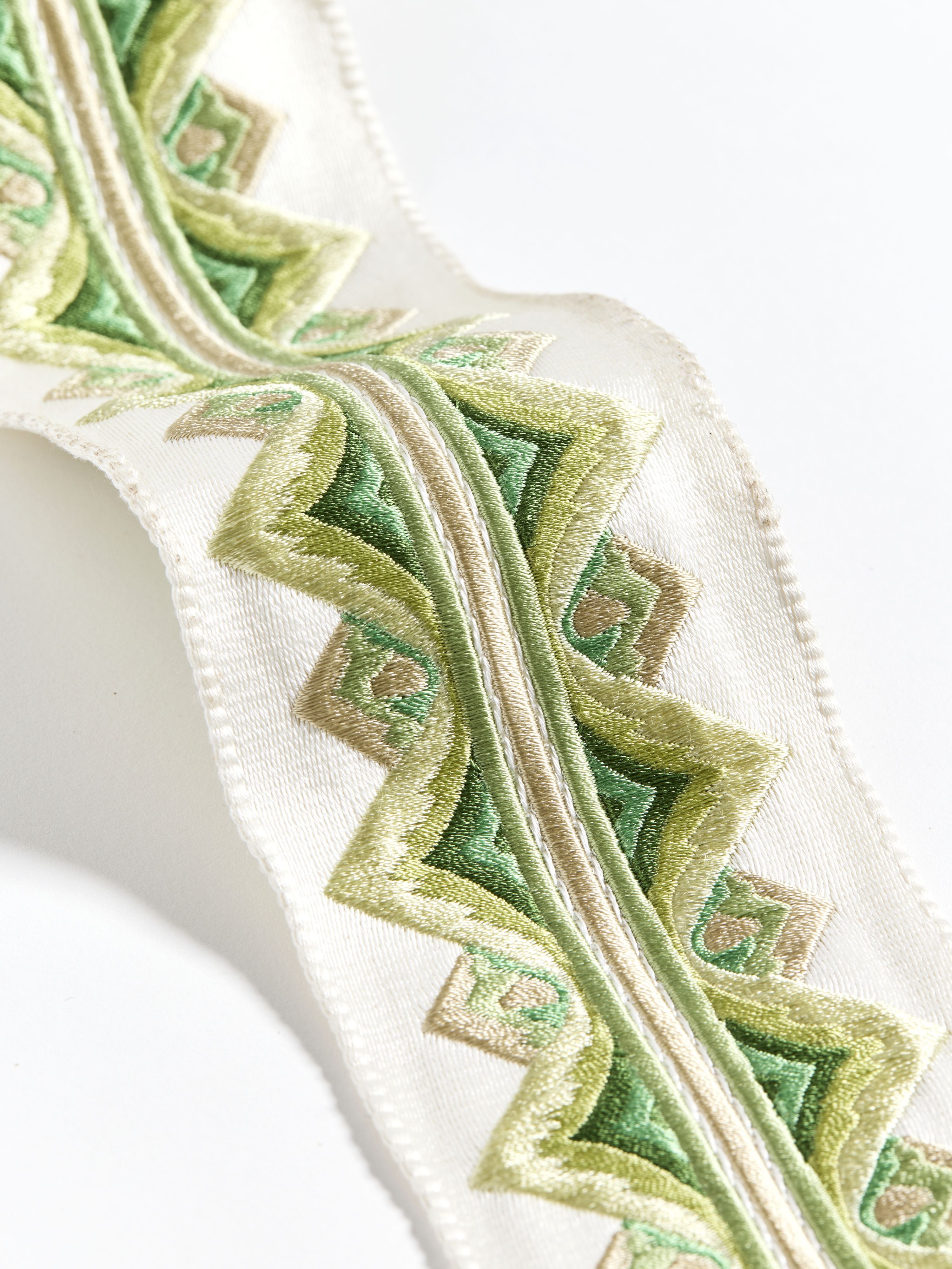 Scalamandre Flamme Embroidered Tape Jade Trim Sample SCT33350006