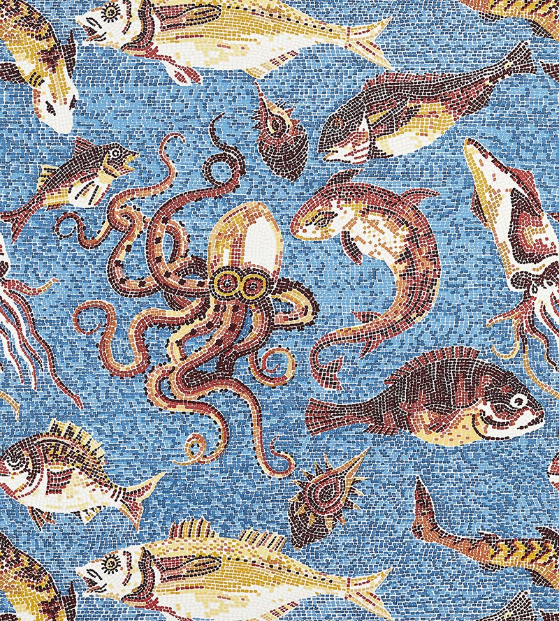 Scalamandre Mikonos Rust & Blue Wallpaper SCWP815450006