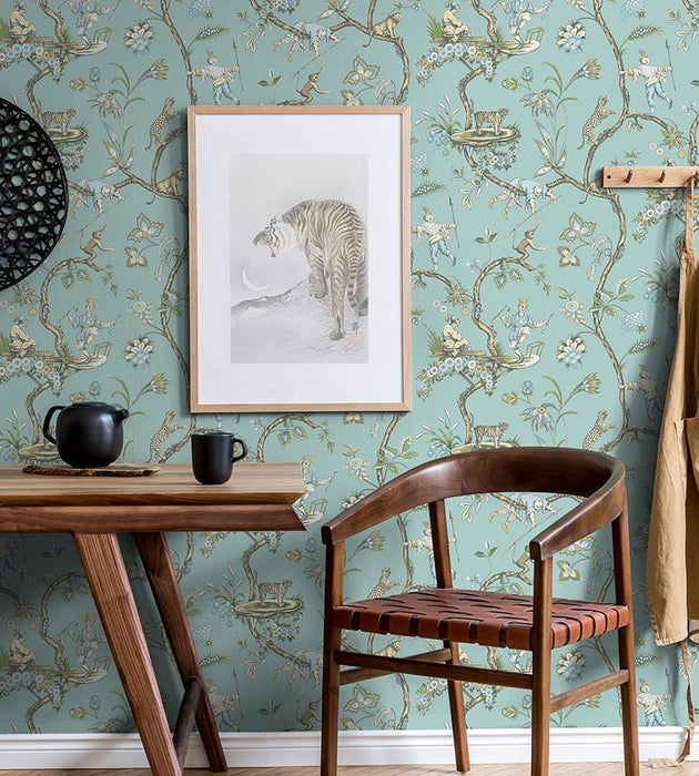 Scalamandre Chinoise Exotique - Removable Robin'S Egg Wallpaper Sample SCWP81547PS0006