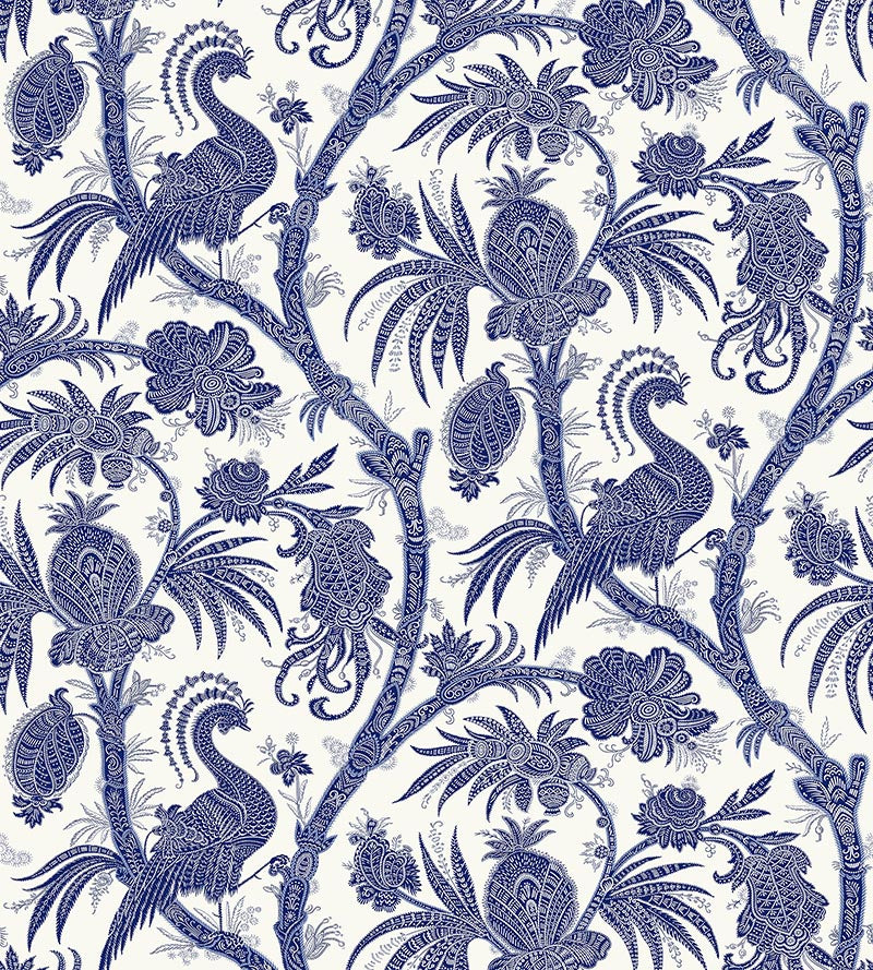 Scalamandre Balinese Peacock Indigo Wallpaper Sample SCWP883550006
