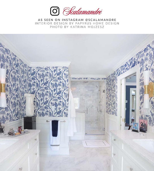 Scalamandre Balinese Peacock Indigo Wallpaper SCWP883550006