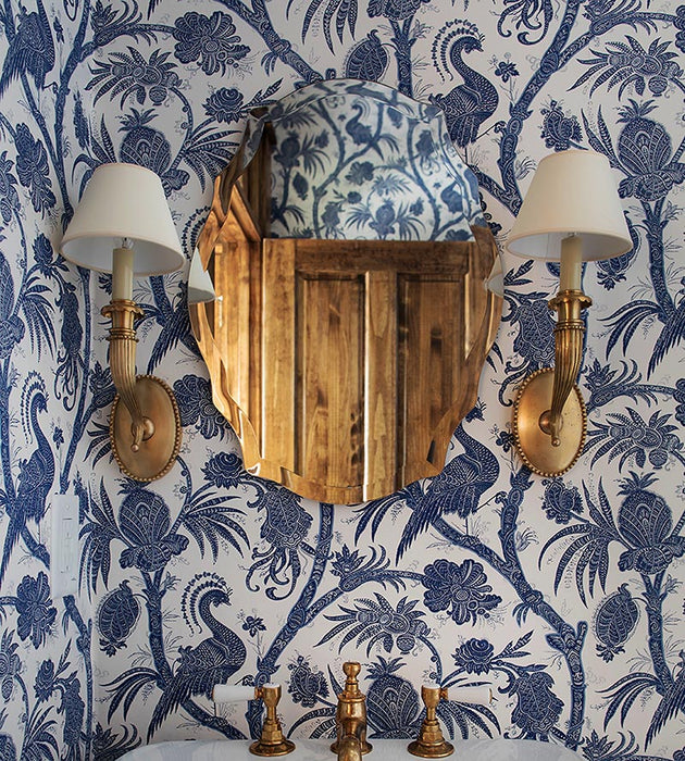 Scalamandre Balinese Peacock Indigo Wallpaper SCWP883550006