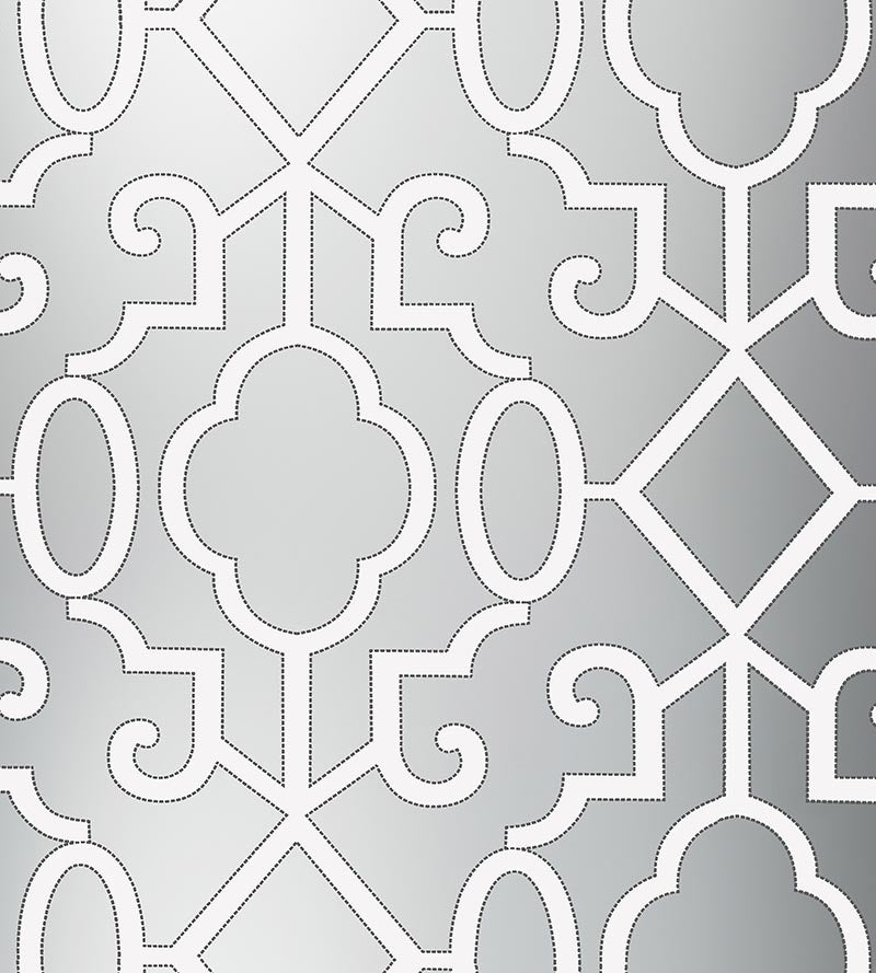 Scalamandre Ming Fretwork WP Silver Wallpaper Sample SCWP883560006