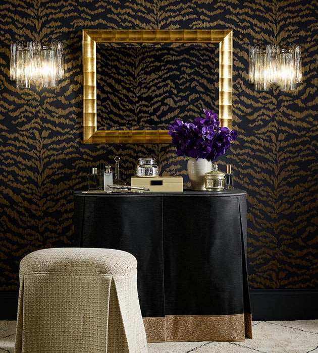Scalamandre Tigress Wallcovering Bronze On Black Wallpaper SCWP885060006