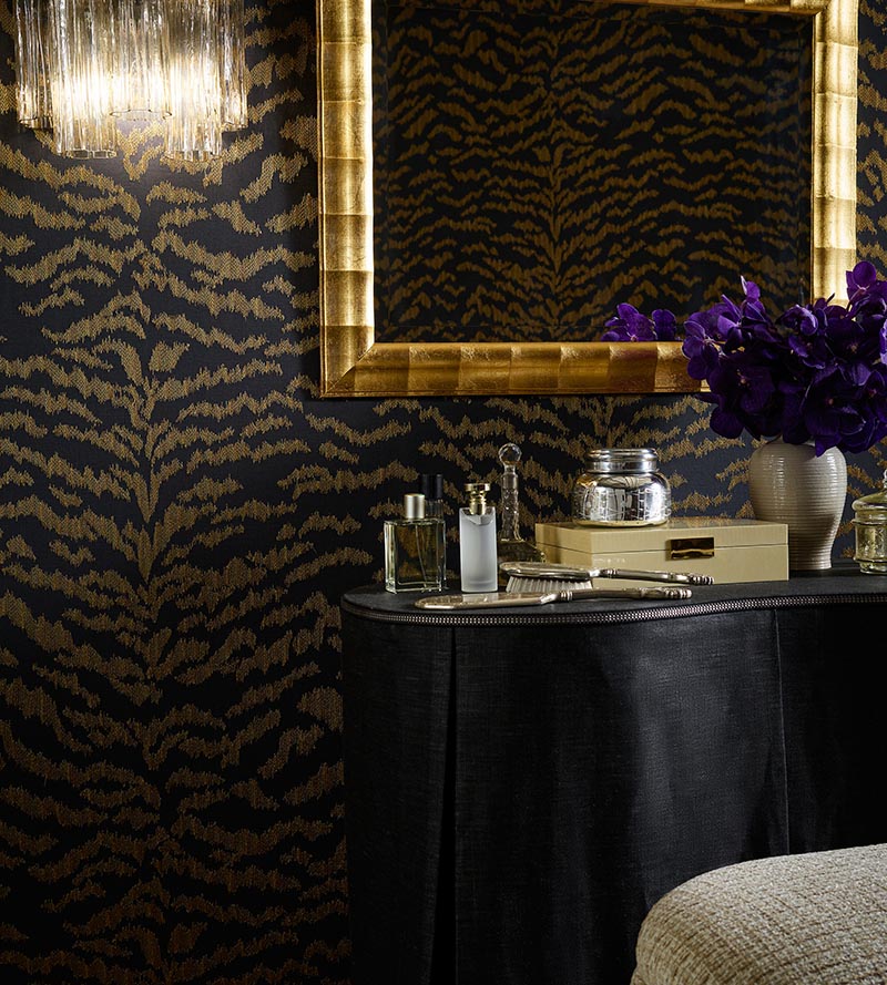 Scalamandre Tigress Wallcovering Bronze On Black Wallpaper SCWP885060006