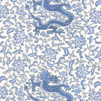 Scalamandre Chi'En Dragon Linen Print Hyacinth Blue Fabric SC165580007