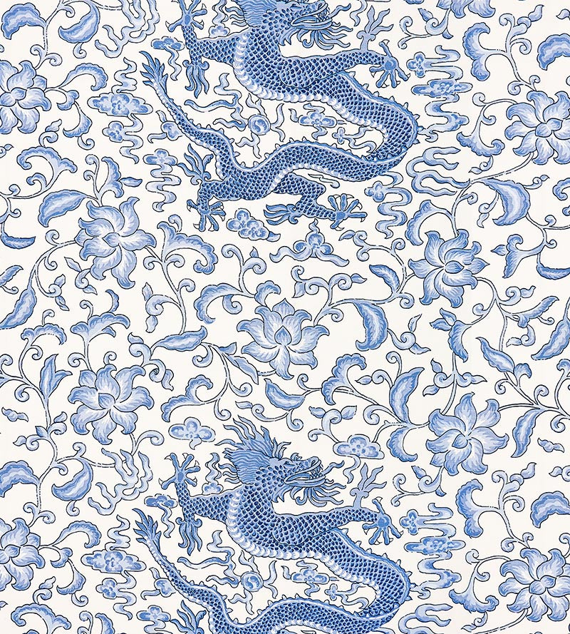 Scalamandre Chi'En Dragon Linen Print Hyacinth Blue Fabric Sample SC165580007