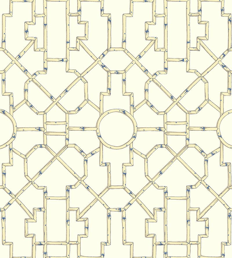 Scalamandre Baldwin Bamboo Linen & Blue On Ecru Wallpaper SCWP816300007