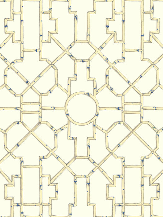 Scalamandre Baldwin Bamboo Linen & Blue On Ecru Wallpaper SCWP81630D0007