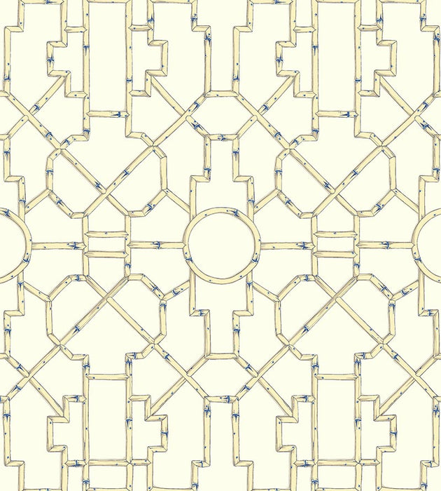 Scalamandre Baldwin Bamboo Linen & Blue On Ecru Wallpaper Sample SCWP816300007
