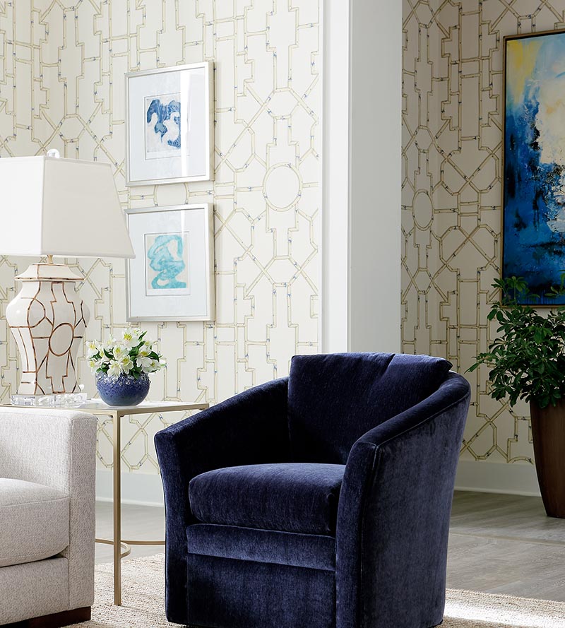Scalamandre Baldwin Bamboo Linen & Blue On Ecru Wallpaper SCWP816300007