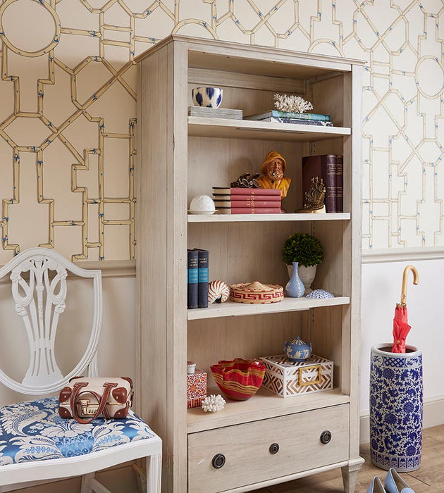 Scalamandre Baldwin Bamboo Linen & Blue On Ecru Wallpaper Sample SCWP816300007