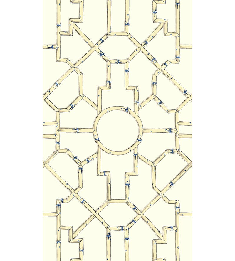 Scalamandre Baldwin Bamboo Linen & Blue On Ecru Wallpaper Sample SCWP816300007