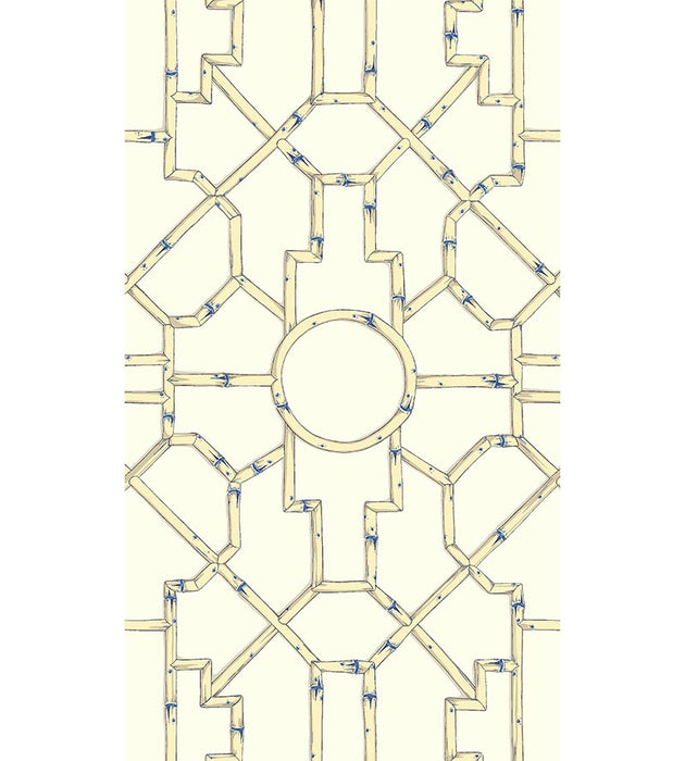 Scalamandre Baldwin Bamboo Linen & Blue On Ecru Wallpaper Sample SCWP816300007