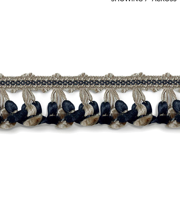 Scalamandre Newport Tassel Fringe Taupe, Black & Grey Trim Sample SCFT11030008