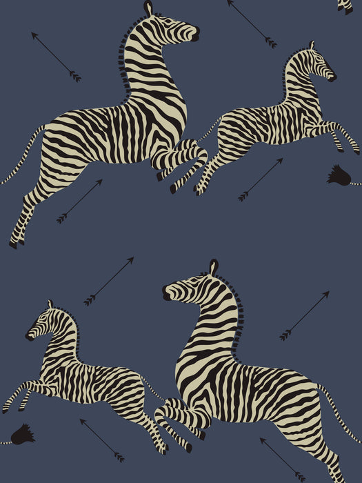 Scalamandre Zebras | Removable Denim Wallpaper SCWP81388PS0008