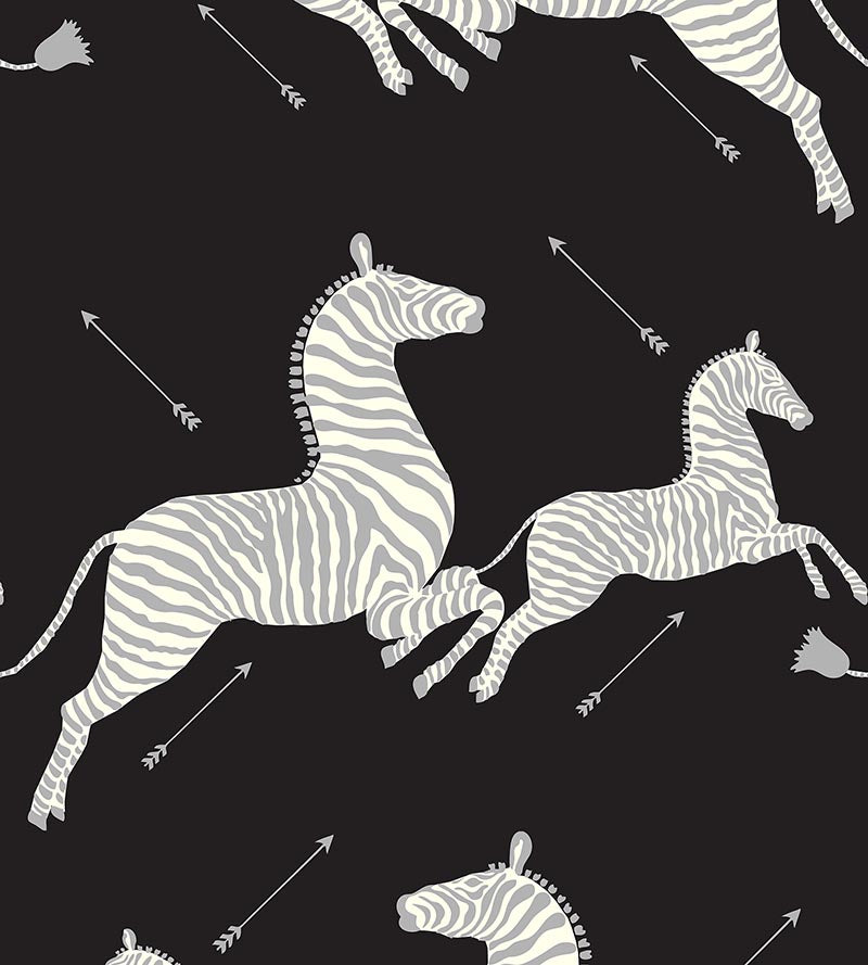 Scalamandre Zebras Black & Silver Wallpaper Sample SCWP81388M0009