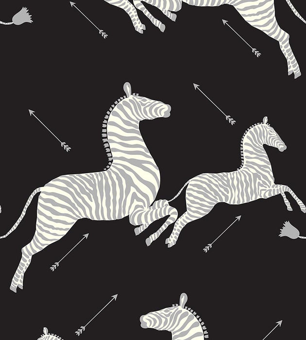 Scalamandre Zebras - Vinyl Black & Silver Wallpaper SCWP81388MV0009