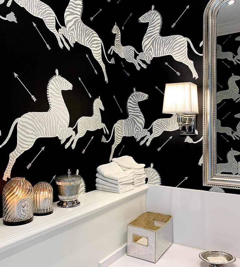 Scalamandre Zebras Black & Silver Wallpaper Sample SCWP81388M0009