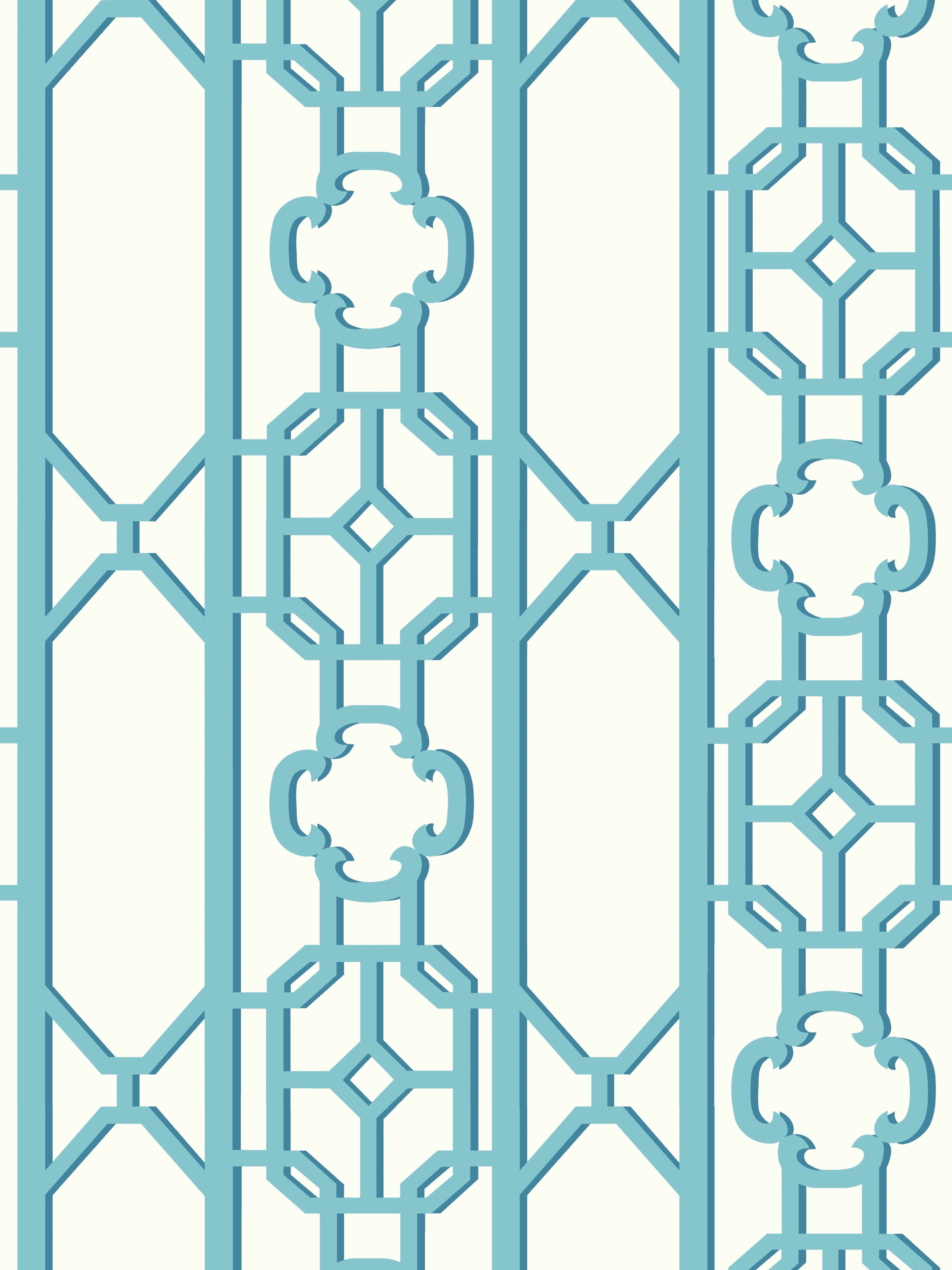Scalamandre Joanna Fret Turquoise Wallpaper Sample SCWP88582D0010