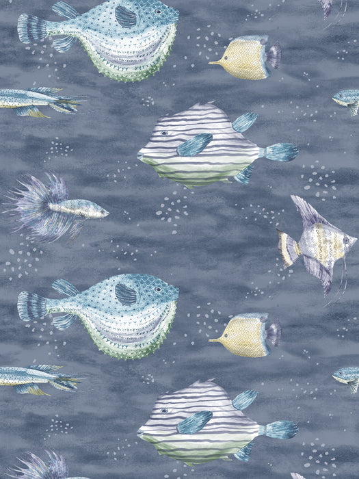 Scalamandre Oceanna Deep Blue Sea Wallpaper Sample SCCEAN0202