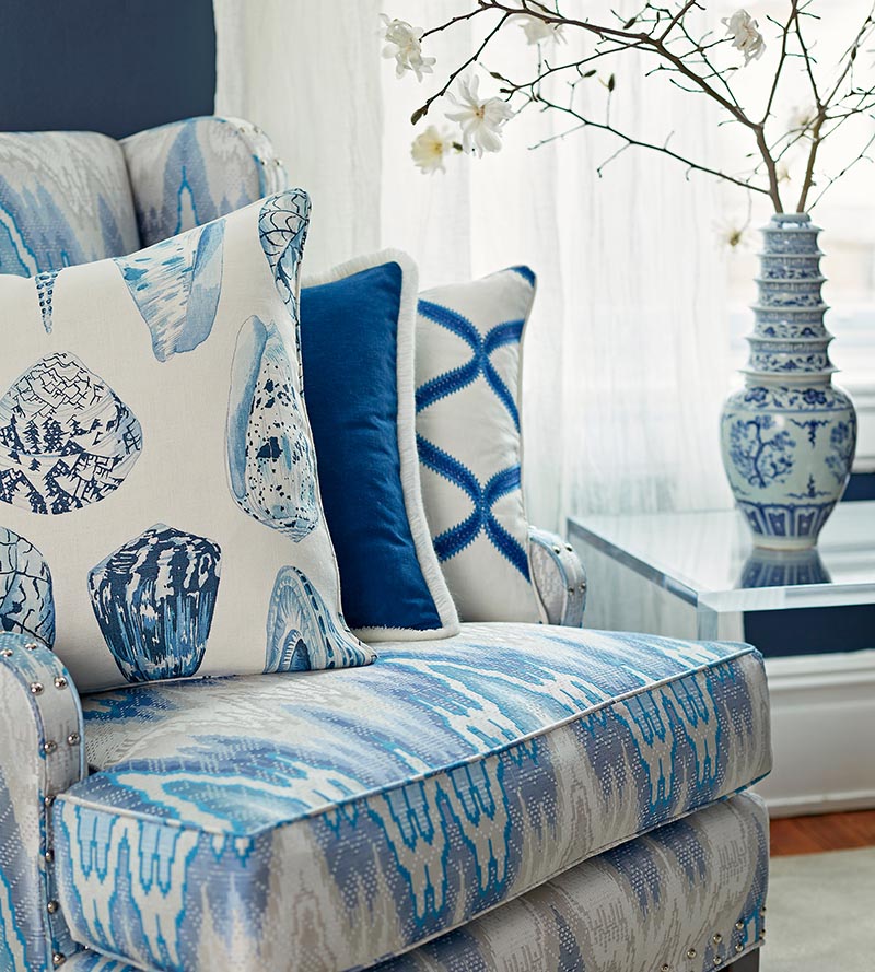 Scalamandre Coquina Linen Print Multi On Sea Blue Fabric SC163970001