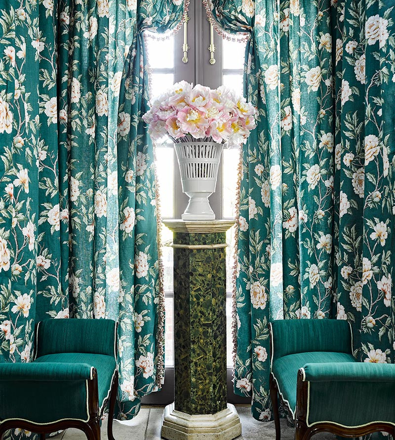 Scalamandre Peonia Linen Print Emerald Isle Fabric Sample SC166160002