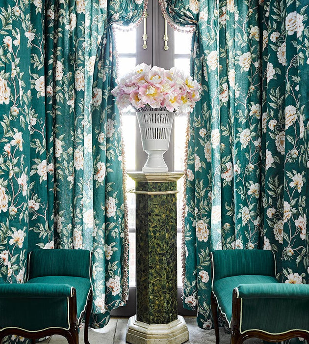 Scalamandre Peonia Linen Print Emerald Isle Fabric Sample SC166160002