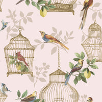 Scalamandre Audubon Songbirds On Rose Wallpaper SCAUDU1901