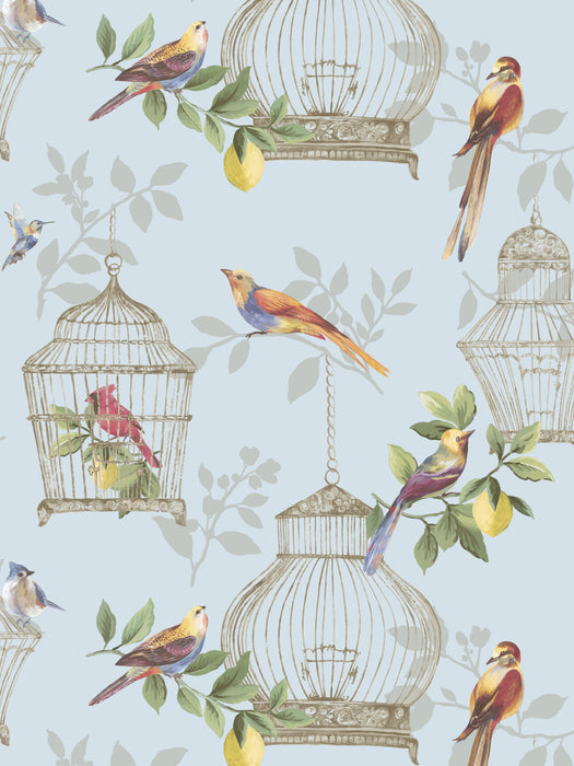 Scalamandre Audubon Songbirds On Blue Wallpaper SCAUDU1902