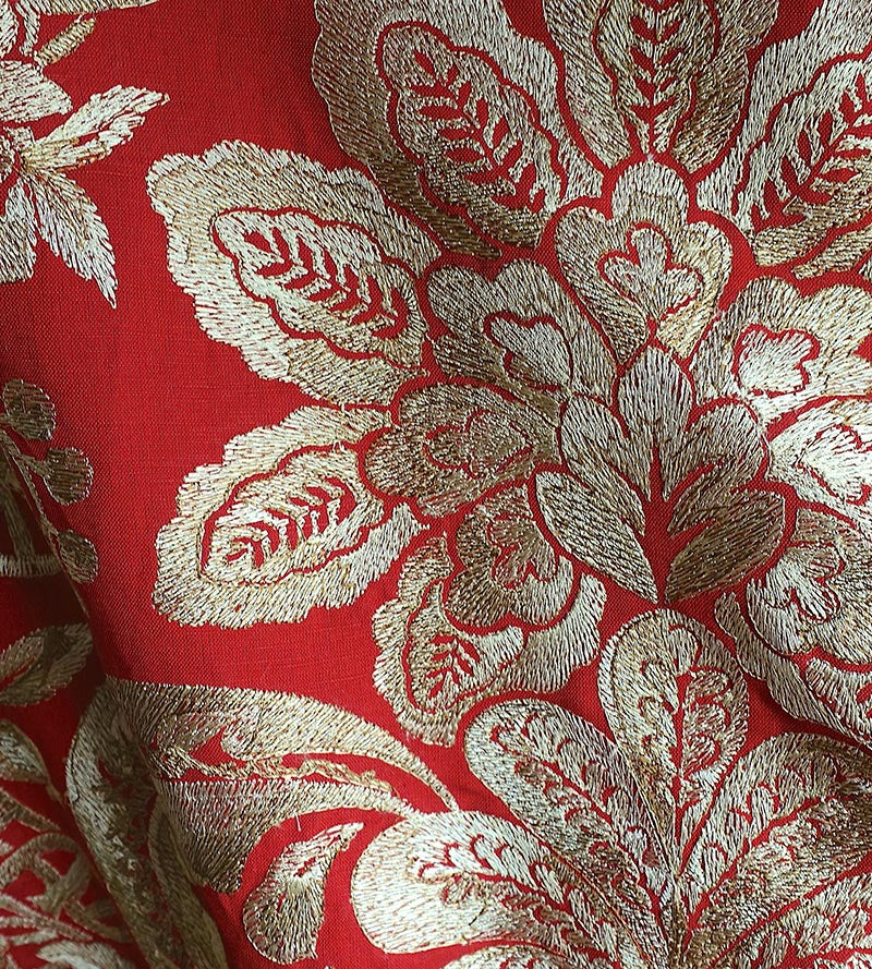 Scalamandre Elizabeth Damask Embroidery Carnelian Fabric Sample SC270860003
