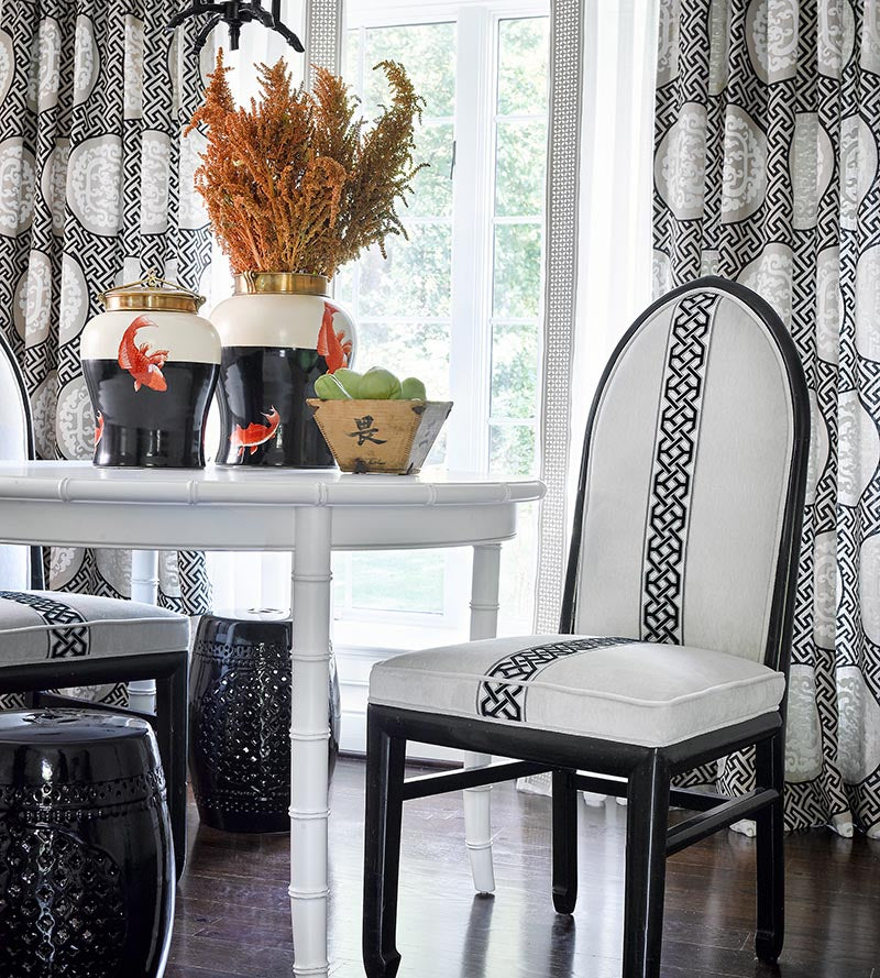 Scalamandre Dragon'S Fret Embroidery Black & Tan Fabric Sample SC272150001