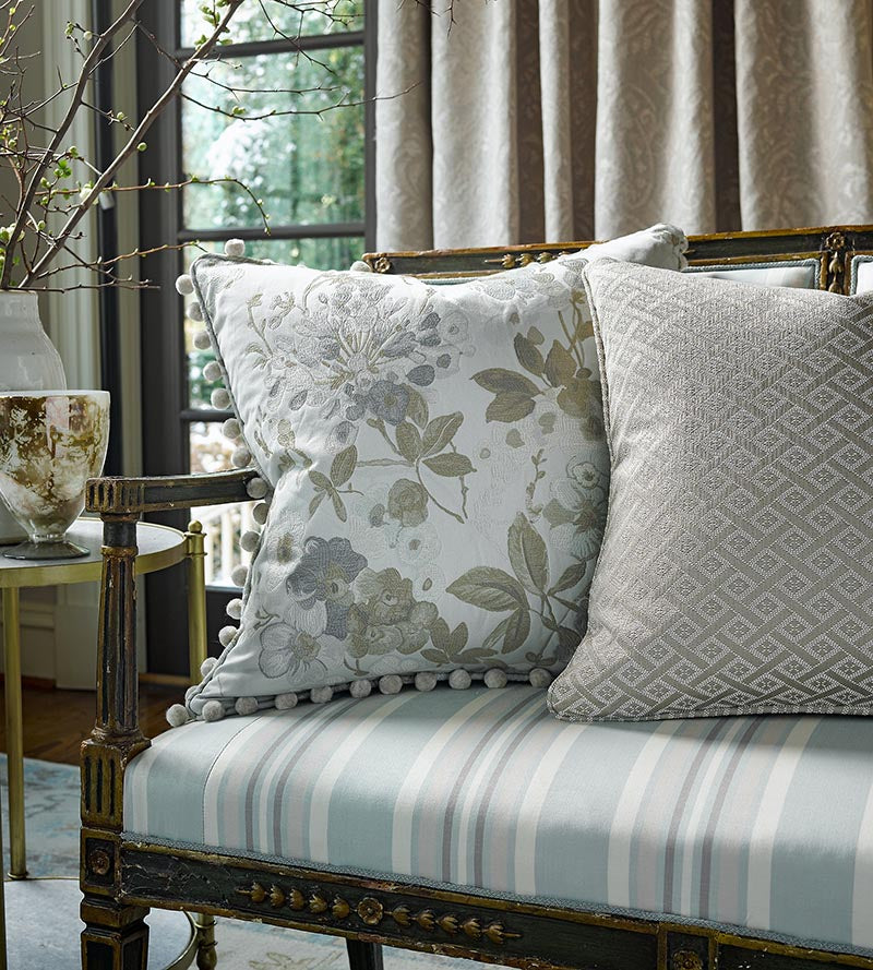 Scalamandre Antonella Lampas Grey Garden Fabric Sample SC272240003