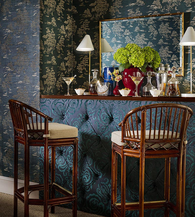 Scalamandre Katsura Embroidered Toile Peacock Wallpaper SCWP884450004