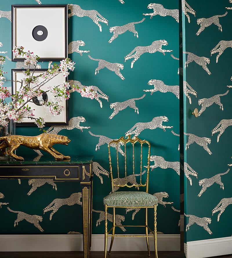 Scalamandre Leaping Cheetah Cloud Nine Wallpaper Sample SCWP884490004