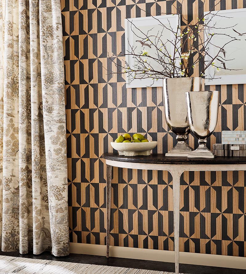 Scalamandre Mezzo - Wood Natural & Slate Wallpaper SCWP884620003