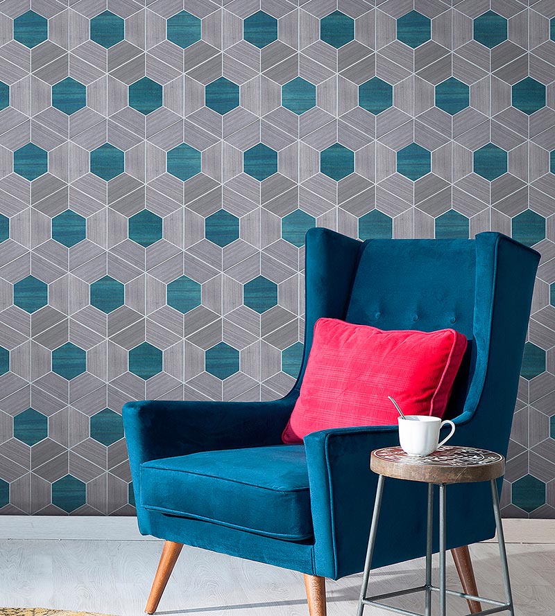 Scalamandre Hive - Wood Ash & Aqua Wallpaper Sample SCWP884670003