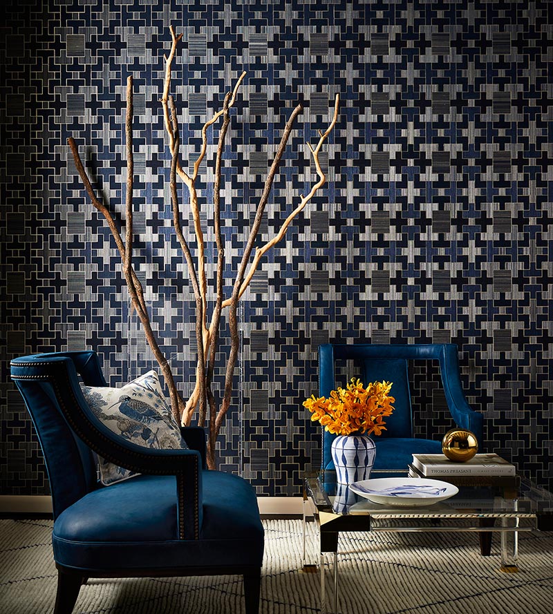 Scalamandre Allegro - Sisal Evening Blue Wallpaper SCWP884710004