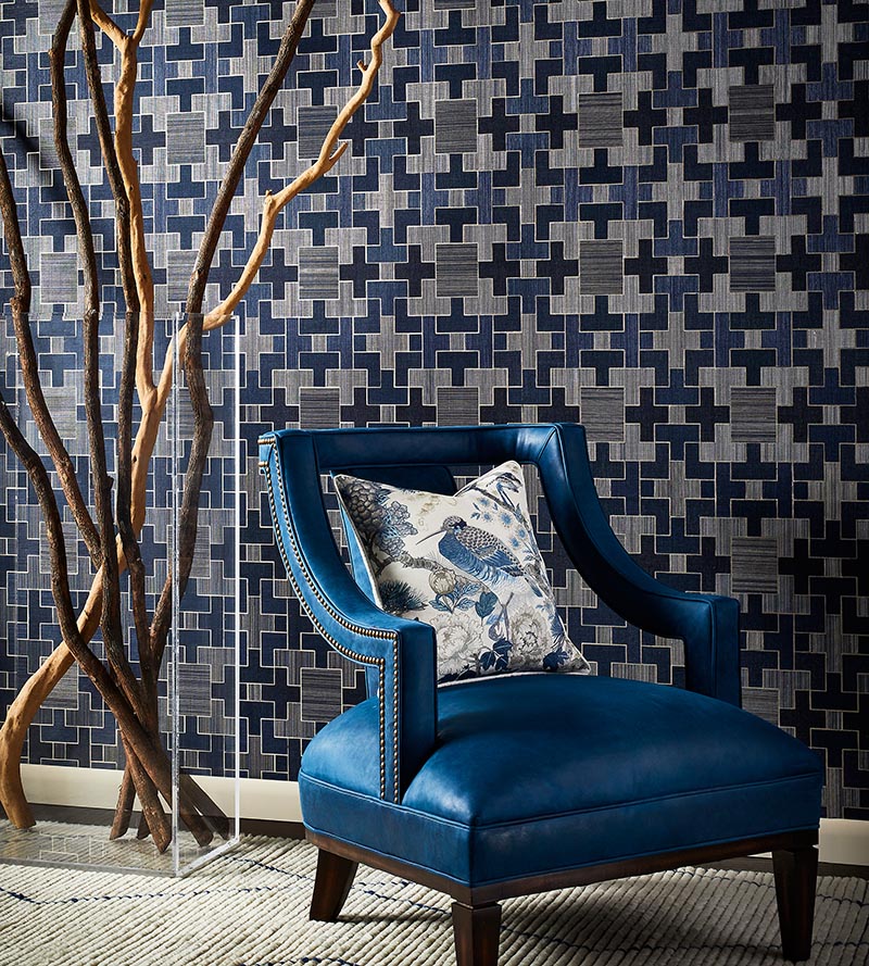 Scalamandre Allegro - Sisal Evening Blue Wallpaper Sample SCWP884710004