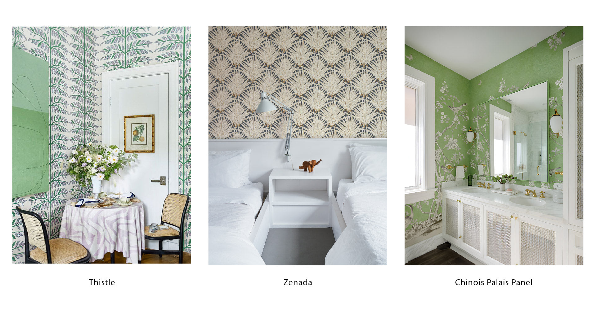 Schumacher Thistle, Zenada, and Chinois Palais Panel Wallpaper