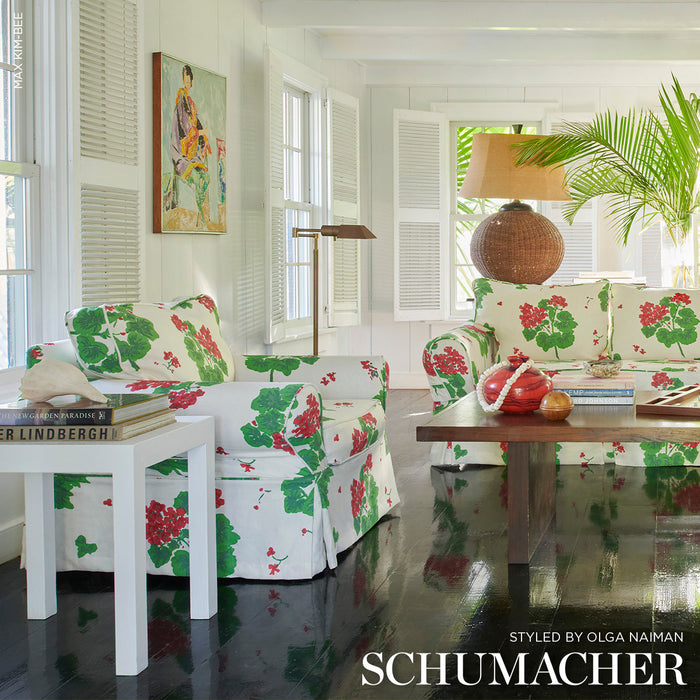 Schumacher Geranium Red On Natural Fabric TL400021