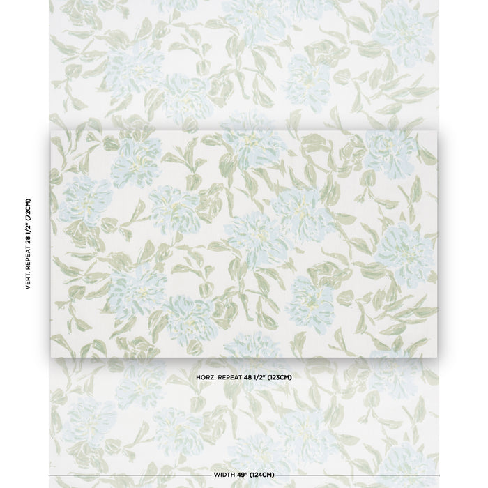 Schumacher Peony Green & Soft Blue Fabric TL400070